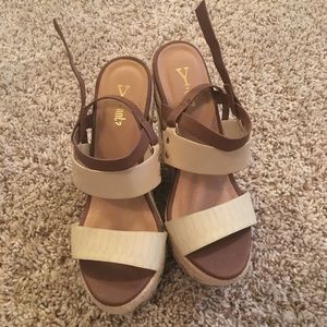 Wicker Wedge Strappy Tan and Brown Heels - NWOT